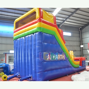 Màu đỏ và màu xanh ngoài trời trẻ em công viên nước lâu đài bouncy trò chơi bơm hơi trượt đôi với quạt gió - Product Image 4