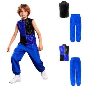 Costumes de danse pour garçons de 6 à 16 ans, costumes de danse jazz métalliques sur mesure, haut avec pantalon cargo, performance sur scène, hip-hop, danse de rue - Product Image 3