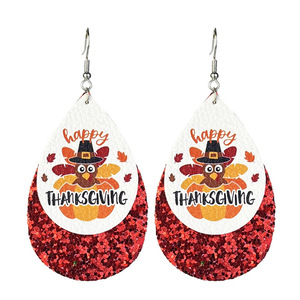 Pendientes de cuero Acción de Gracias Doble brillante Turquía Calabaza Pendientes colgantes para mujeres Uionen 2358 - Product Image 3