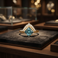 Bague de fiançailles et de promesse en or massif plaqué rhodium, sertie de diamant bleu éclatant taille coussin de 5,00 carats, monture à griffes de luxe, anti-anxiété