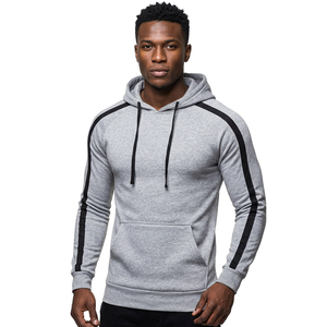 Sudadera con Capucha Gris para Hombre, Manga Larga, Color Sólido, Informal, con Bolsillos Laterales, Diseño Transpirable con Cordón Ajustable, para Otoño - Product Image 3