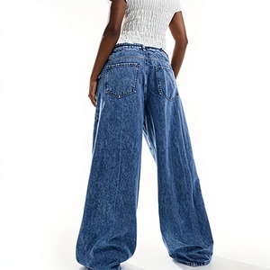 <span class=keywords><strong>Jean</strong></span> en denim de coton pour femme, taille mi-haute, coupe droite, 100% coton, bleu délavé, haute qualité - Product Image 2