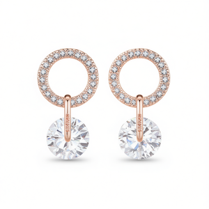 Boucles d'oreilles créoles SIRIUS plaquées or rose avec zircon rond serti pavé pour femme, bijoux tendance pour soirée - Product Image 1