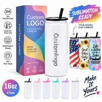 Gobelet isotherme en acier inoxydable 304 à double paroi de 16 oz, vierge, avec couvercle à paille, pour boissons chaudes et froides, personnalisable par sublimation, idéal pour les voyages - Vente en gros
