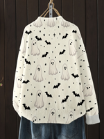 Suéter de cuello redondo para mujer, diseño de Halloween, tejido por computadora, estampado por transferencia térmica, personalizado para uso diario informal o festivo