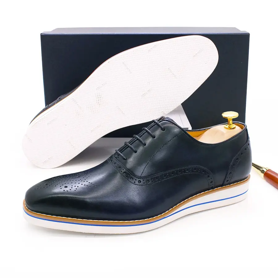 Customized Handmade Men Oxford Casual Shoes Genuine Leather Light Weight EVA Flat Sole Lace-Up Dress Business Shoes Office