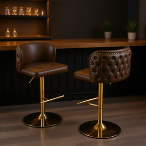 Tabourets de bar pivotants modernes en similicuir marron, hauteur réglable, dossier capitonné, pour la maison ou le pub, lot de 2 - Product Image 2