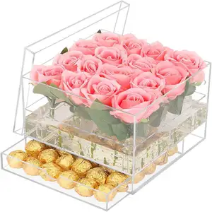 Şeffaf akrilik hediye kutusu çiçek ambalaj için özel yuvarlak kare kasa sevgililer günü için hediye kutusunda çiçek kutusu