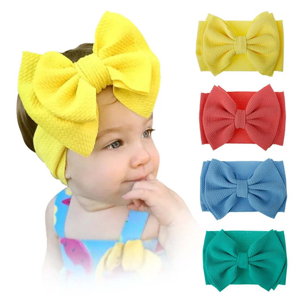 Aliexpress Venta caliente suave tela de costilla bowknot, accesorios para el cabello para niños puro color de pelo bebé niños multi color diadema