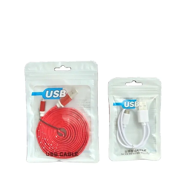 Customization matte phone case jewelry USB Cable self sealing packaging plastic bag with hang hole