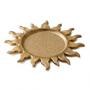 Modern Minimalist Round <b>Gold</b> <b>Serving</b> <b>Tray</b> Metal Food Platter With Sunburst Ray Rim Tabletop Organizer Gift Wholesale - Product Image 1