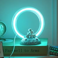 Lampe LED multicolore en forme d'anneau pour salon, taille moyenne, avec base en forme de lune, pour chambre à coucher, bureau, décoration, cadeau