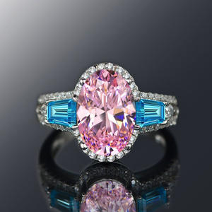 Bague ovale en tourmaline rose F1608, argent sterling 925, sertie pavé, bijoux de fiançailles pour femme - Product Image 1