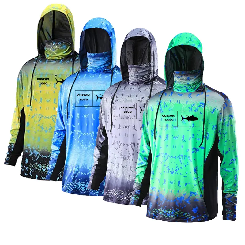 Wholesale Custom logo quick dry lightweight long sleeve fishing wear hoodie shirts upf50+ hooded hiking fishing shirts