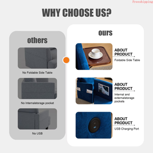 Chaise-<span class=keywords><strong>lit</strong></span> convertible 3 en 1 <span class=keywords><strong>avec</strong></span> chargement USB et type-c, <span class=keywords><strong>table</strong></span> à <span class=keywords><strong>plateau</strong></span> pliable, causeuse pour le salon - Product Image 4