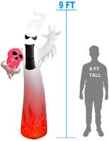 Ballon Gonflable LED Lumineux Effet Flamme Fantôme Halloween Extérieur Étanche en PVC avec Souffleur Électrique pour Décoration de Fête