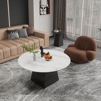 Ensemble de tables basses rondes portables, grandes et petites, avec base en métal et plateau en pierre frittée, pour salon moderne - Écologique et durable