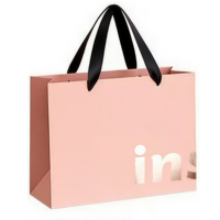 Sacs en papier recyclables de luxe élégants avec poignée en ruban, pour emballage cadeau de bijoux, petits, noirs et roses, pour boutiques en gros et marques privées