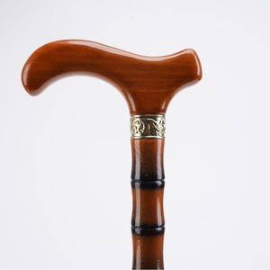 Canne de marche en bois massif pour personnes âgées, poignée incurvée dorée, antidérapante, robuste, cadeau prêt à être expédié, en stock - Product Image 2