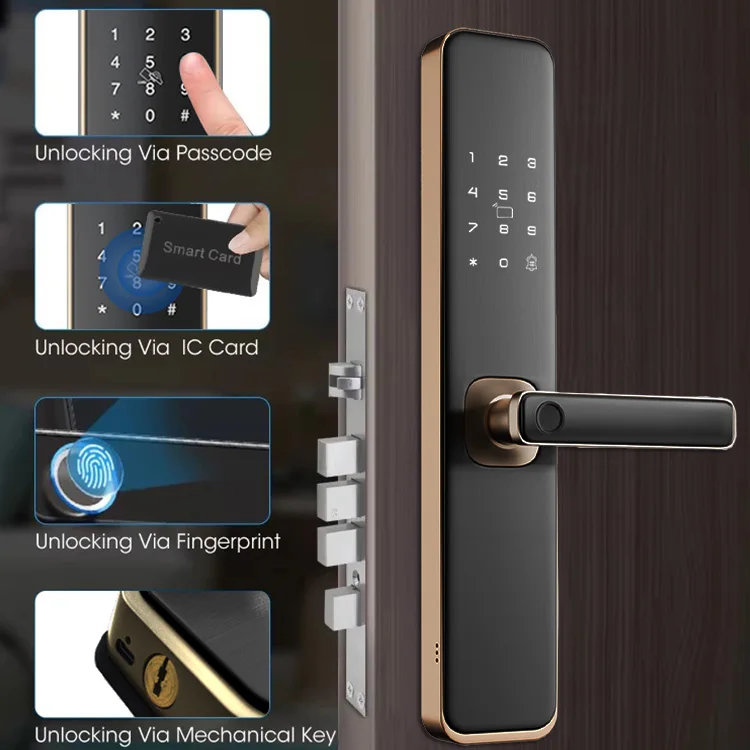 Best-selling Aluminum Alloy Tuya WiFi Smart Door Lock Fingerprint Recognition for Indoor Wooden Steel Glass Doors Cloud Support · image 4
