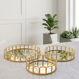 Wholesale Modern Luxury Brass Framed Mirror Glass <b>Trays</b> in Different Sizes for Home Decoration - Product Image 1