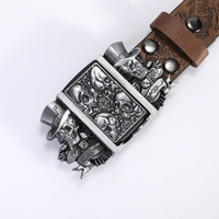 Men's Vintage Alloy Plate Buckle Belt Retro Style Youth Fashion Non Mainstream Personality Lighter Manufacturer Direct Sales