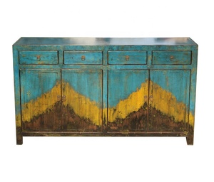 Armoire chinoise <span class=keywords><strong>ancienne</strong></span> de haute qualité en bois de pin ancien à quatre tiroirs et quatre portes peinte Dongbei - Product Image 1