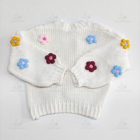 Printemps et automne Cardigan court surdimensionné fait à la main en crochet gros tricot Cardigan à fleurs colorées pull pour femmes