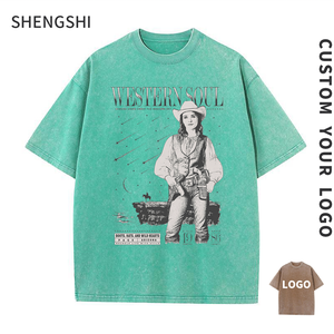 Shengshi เสื้อยืดสำหรับผู้ใหญ่320กรัมเทรนด์ล้างหินคอกลมแบบธรรมดานิ่มพร้อมโลโก้ออกแบบได้ตามต้องการ - Product Image 1