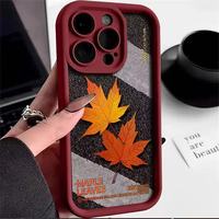 Coque de téléphone créative motif feuille d'érable pour iPhone 16 15 17 18 Pro Max 14 13 12, couleur bonbon, coque arrière