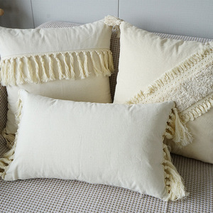 Vỏ Gối Dệt Tay Boho Chần Bông Màu Trắng Vỏ Gối Bằng Cotton Có Tua Rua Gối Trang Trí - Product Image 4