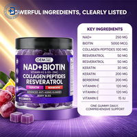 Complément alimentaire en gommes OEM 6 en 1 NAD+ Resvératrol Berbérine Biotine, gommes NAD Resvératrol Collagène Zinc Vitamine K2 D3 pour la peau