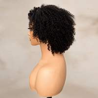 Perruque afro bouclée de 8 pouces avec bords 4C, perruque en dentelle pré-épilée avec nœuds blanchis et raie latérale, perruques courtes sans colle en cheveux humains 4x4