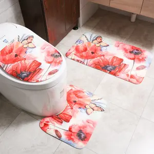 Tapis de bain antidérapant absorbant l'eau, lot de 3 pièces, produits de salle de bain, impression numérique Floral, tapis de toilette