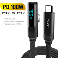 Kabel Pengisian Cepat 100W USB C ke USB C Kabel Ponsel Kabel Datar Berbentuk Siku 90 Derajat Kabel Data untuk Ponsel/Laptop