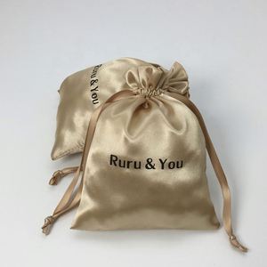 Bolsas de Regalo de Satén Suave de Lujo para Ropa, Bolsa Protectora Dorada para Empaque con Logotipo Personalizado, Bolsa para Cosméticos y Pelucas - Product Image 2