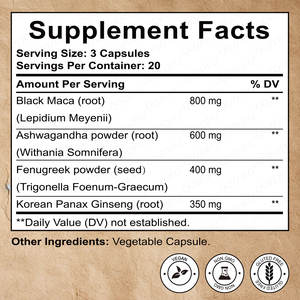 Atacado 4-em-1 Black Maca Root, Ashwagandha, feno-grego, suplemento de cápsulas de Panax Ginseng para homens e mulheres - Product Image 2