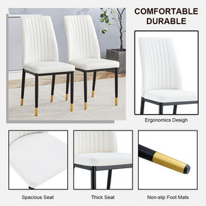 Chaise de salle à manger blanche de luxe moderne avec dossier capitonné à cannelures verticales et structure en métal noir et or pour hôtel, maison, lieu de mariage - Product Image 4