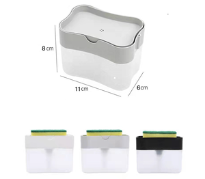 Hochwertige 2-in-1-Schwammregal Regal Seifen presse Box Geschirr reinigung Schwamm halter Waschmittelsp ender Pumpe Flüssig seifensp ender - Product Image 3