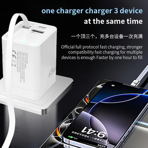 デュアルポート引き込み式タイプCケーブルGAN急速充電式壁充電器65W PDブロックUSB C低MOQサムスン用Xiaomiラップトップ - Product Image 5