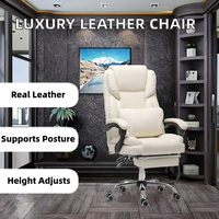 Chaise de bureau exécutive confortable en cuir véritable, style contemporain, ergonomique, avec dossier en maille, réglable en hauteur, inclinable, pivotante, en acier inoxydable, pour atelier et hôtel