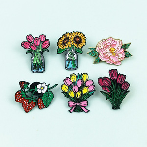 Broche de dibujos animados de flores y plantas verdes en maceta, elegante y personalizado, con diseño de tulipán, rosa y girasol, técnica de goteo de aceite, para niñas - Product Image 1
