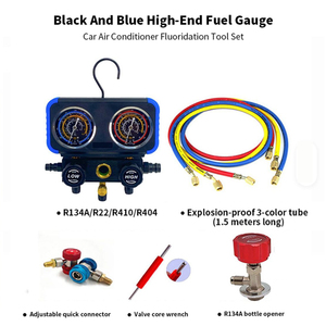 Manomètre de pression de réfrigérant R134A/R22/<span class=keywords><strong>R410</strong></span>/R404 avec tuyau de charge, raccord rapide, clé à valve et ouvre-<span class=keywords><strong>bouteille</strong></span> - Product Image 2