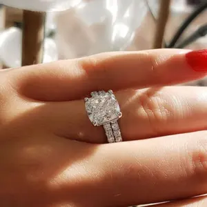 18K Trắng Bất Vàng Wedding Ring Set Chính Hãng Kim Cương Đồ Trang Sức Mỹ Hpht Phòng Thí Nghiệm Làm Kim Cương Engagement Ring Phụ Nữ