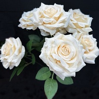Vente en gros d'usine, roses artificielles en velours et soie, bouquet de 7 têtes de roses