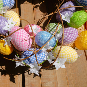 New Cross-Border Product <b>Easter</b> Egg <b>Wreath</b> Plastic Artificial Flower <b>Door</b> Hanging Home Courtyard Decoration - Product Image 2