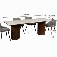 Table à manger extensible moderne en pierre frittée de style nordique, base en chêne blanc, bord biseauté, gain de place, écologique, mobilier d'hôtel