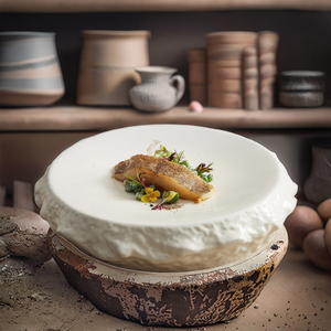 Assiettes <span class=keywords><strong>de</strong></span> Dîner Irrégulières en <span class=keywords><strong>Porcelaine</strong></span> <span class=keywords><strong>de</strong></span> <span class=keywords><strong>Luxe</strong></span> Écologiques 12/14 Pouces, Finition Mate Noire et Blanche, pour Fêtes, Restaurants/Hôtels (Vente en Gros) - Product Image 3
