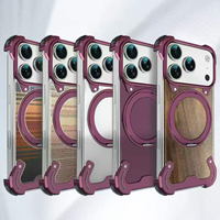 Funda Magnética sin Marco de Aluminio para iPhone 18 Pro Max, Parte Trasera Transparente de PC, Anillo de Soporte, Antiabrasión, Carcasa Protectora Ligera