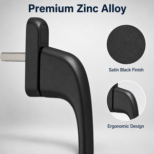 Poignée de fenêtre en alliage zinc-aluminium, levier courbé noir satiné 162 mm 43,5 mm, accessoire de quincaillerie pour fenêtre à battant UPVC à axe carré - Product Image 2